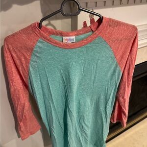 Lularoe women's Randy tshirt, green and orange, small